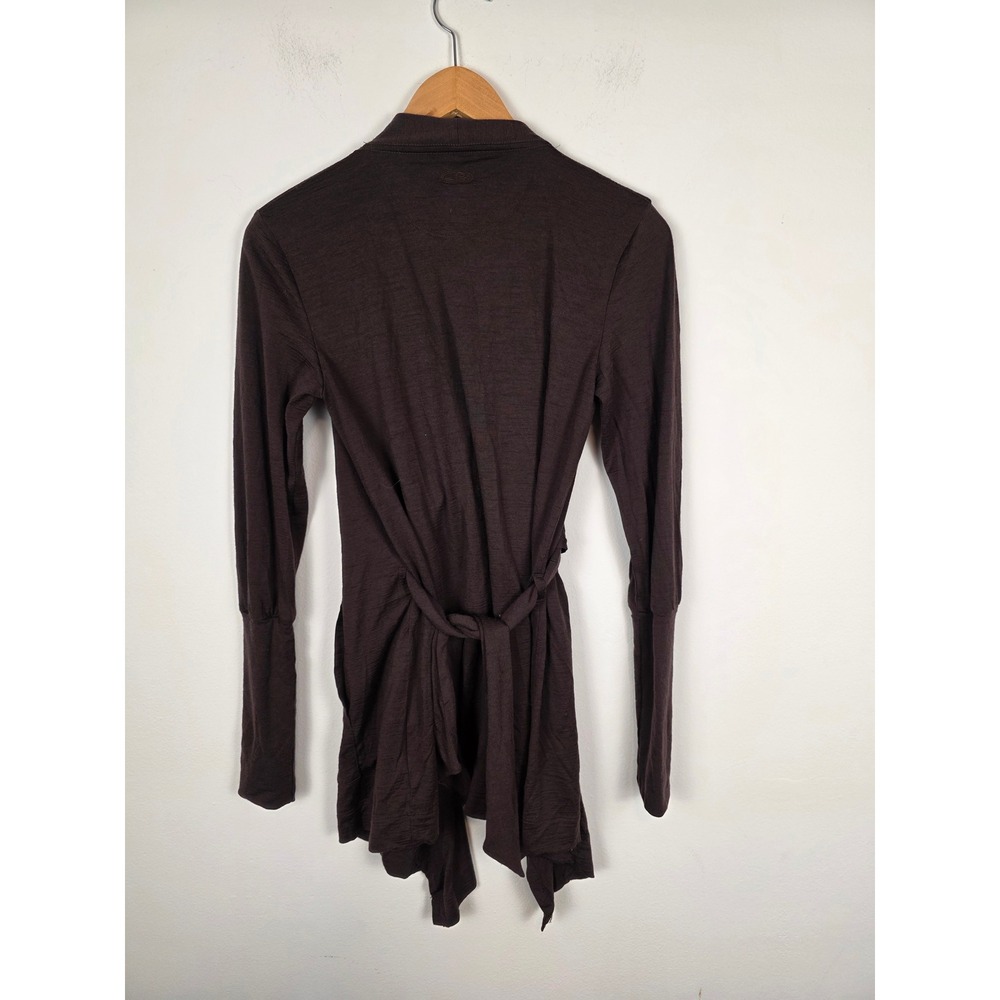 Icebreaker Merino Wool Bliss Wrap Cardigan Womens Medium Button Tie Brown - Picture 3 of 8